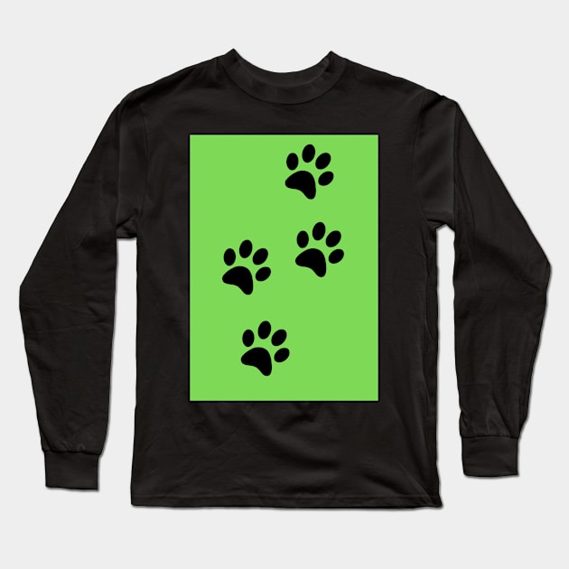 Black Pawprints on Light Green Long Sleeve T-Shirt by Blue Butterfly Designs 